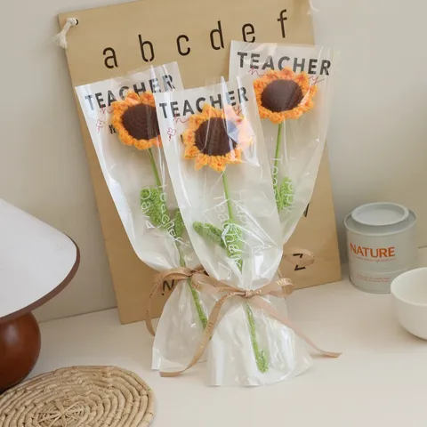 Handmade Crochet Sunflower Bouquet Knitted Everlasting Flower Finished Gift For Teacher Day Home Decor