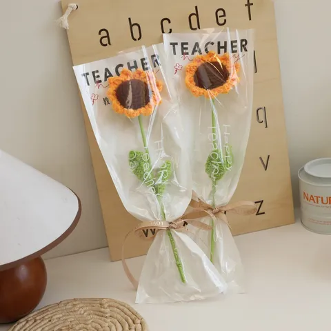 Handmade Crochet Sunflower Bouquet Knitted Everlasting Flower Finished Gift For Teacher Day Home Decor