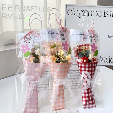 Handmade Crochet Flower Bouquet With LED Light Woolen Yarn Rose Sunflower For Teacher's Day Birthday Valentine's Day Gift