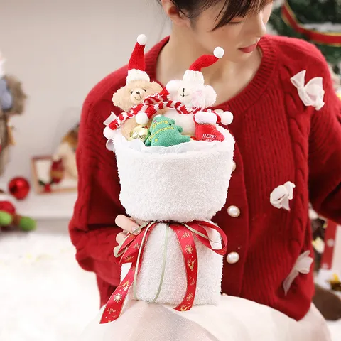 Christmas Plush Doll Bouquet Reindeer Snowman Bears Holiday Gift Merry Christmas Decoration LED Lighted Bouquet