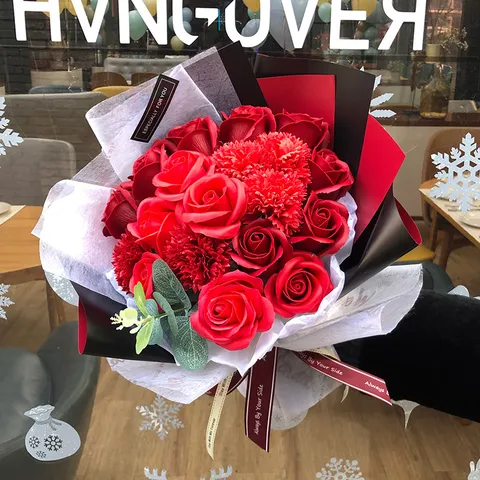 Handmade Soap Flower Bouquet Artificial Rose Carnation Graduation Birthday Gift Home Party Decor Floral Arrangement