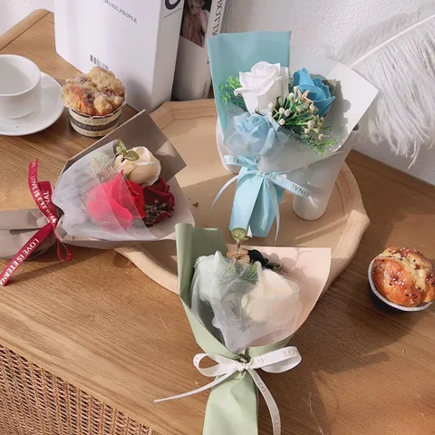 Artificial Soap Flower Rose Bouquet Small Fake Flowers Gift For Teacher Day Valentine Wedding Home Table Decor