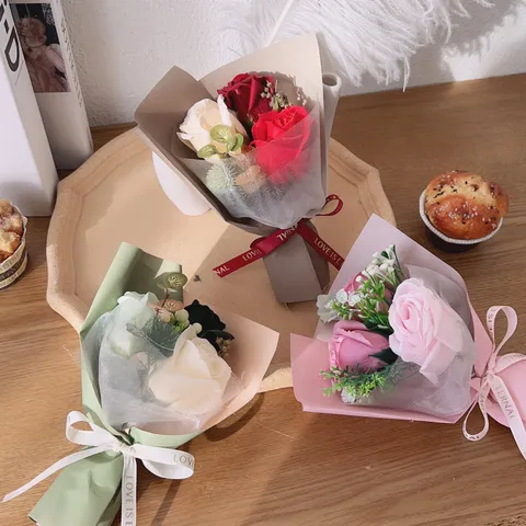 Artificial Soap Flower Rose Bouquet Small Fake Flowers Gift For Teacher Day Valentine Wedding Home Table Decor