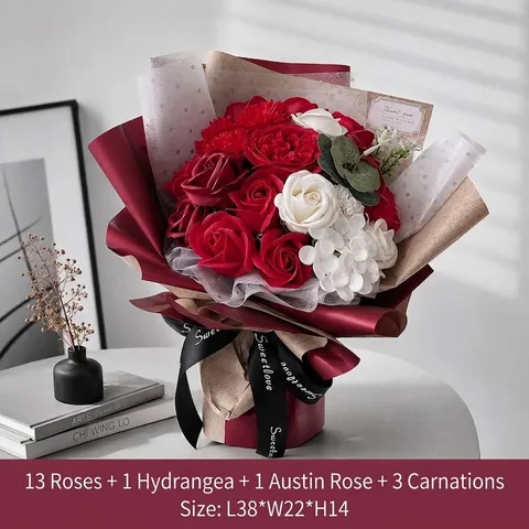 Artificial Soap Flower Bouquet Pink Rose Carnation Floral Arrangement For Mother Day Teacher Day Wedding Valentine Gift With Box