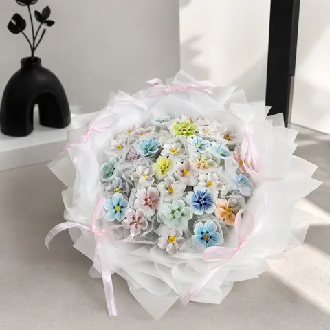 Jingdezhen Ceramic Flower Bouquet Handheld Dopamine Color Ceramic Artificial Flower Gift For Valentine Birthday Home Decor