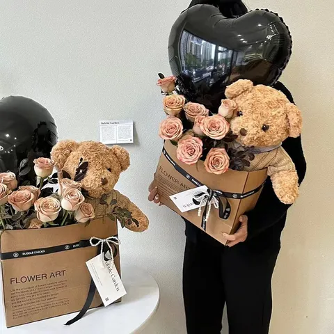 Plush Bear Rose Soap Flower Bouquet Valentine S Day Gift Box Romantic Preserved Flower Present For Women Birthday