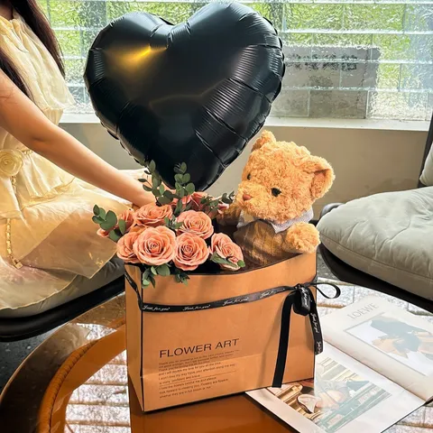 Plush Bear Rose Soap Flower Bouquet Valentine S Day Gift Box Romantic Preserved Flower Present For Women Birthday