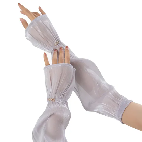 Manches de Protection Solaire pour Femmes Soie Perlée Fine Soie Glacée Protection UV Conduite Extérieure Respirant