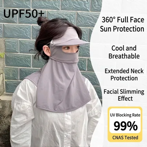 Masque de Protection Solaire Intégral Chapeau Soie de Glace Respirant Protection UV Facekini Rafraîchissant Avec Protection Cou Femme
