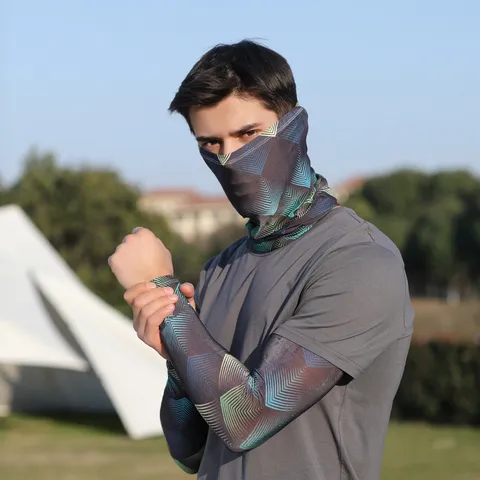 Men's Ice Silk Sun Protection Sleeves And Face Mask Set UV Protection Breathable Outdoor Cycling Driving Arm Guards