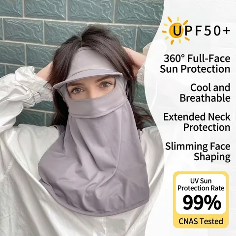 Masque de Protection Solaire Intégral Chapeau Soie de Glace Respirant Protection UV Facekini Rafraîchissant Avec Protection Cou Femme
