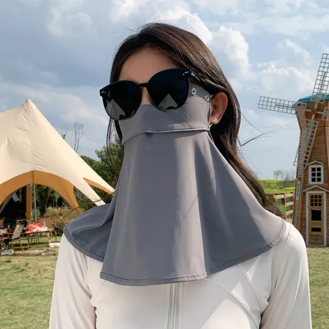 Full Face Sun Protection Mask UV Blocking Facekini With Brim Breathable Nylon Neck Cover For Outdoor Driving Women