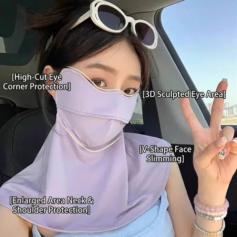 Masque de Protection Solaire en Soie de Glace pour Femmes Protection Visage Respirante Impression de Flocons de Neige 3D