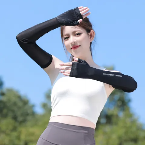 Manchettes de Protection Solaire en Soie Glacée d'Été Unisexe Sport Cyclisme Mesh Respirant Gants Demi-Doigts