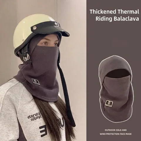 Winter Thickened Fleece Balaclava Face Mask Neck Warmer Integrated Windproof Thermal Cycling Hood For Men Women Outdoor Sports