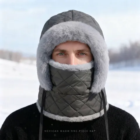 Chapka Matelassée d'Hiver Pour Adultes Doublée De Polaire Bonnet Aviateur Coupe-vent Avec Masque Intégré Cache-col Pour Extérieur