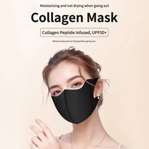 Masque de Protection Solaire Rafraîchissant au Collagène 3D pour Femmes Protection UV UPF50 Écran Facial en Soie Glacée sans Couture Protection du Coin des Yeux Masque Respirant d'extérieur