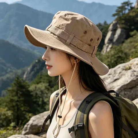 Chapeau de Soleil pour Femme Large Bords Bob Protection UV Extérieur Randonnée Pêche Casquette Pliable Coupe-Vent Été