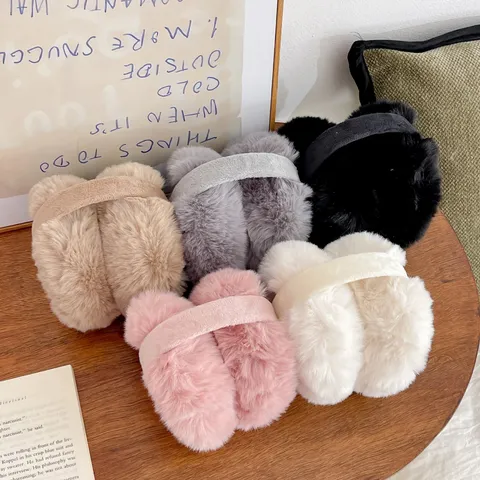Minimalist Plush Warm Earmuffs For Women Solid Color Faux Fur Ear Covers Winter Windproof Foldable Ear Warmers Accessory