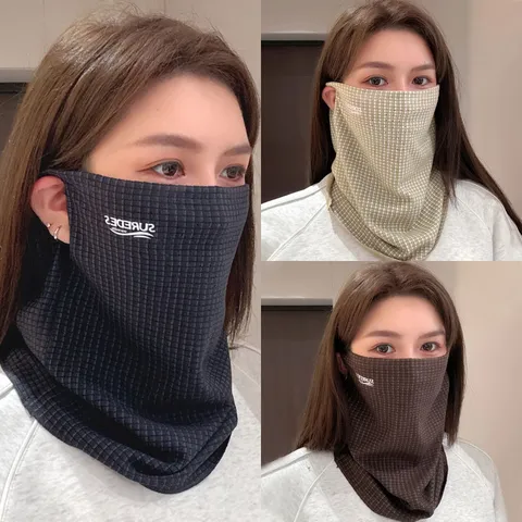 Masque Facial de Protection Solaire Unisexe Guêtre de Cou de Cyclisme Respirant Carreaux Polyester Anti-poussière Couverture de Visage de Sport en Plein Air