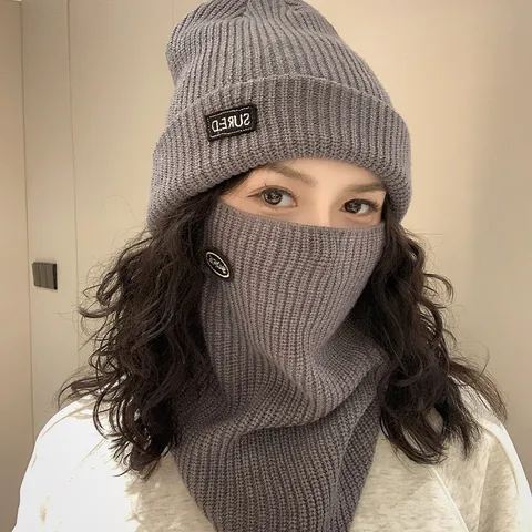 Winter Knitted Beanie Hat And Scarf Neck Warmer Set Outdoor Warm Fleece Lined Thickened Thermal Accessories For Men Women