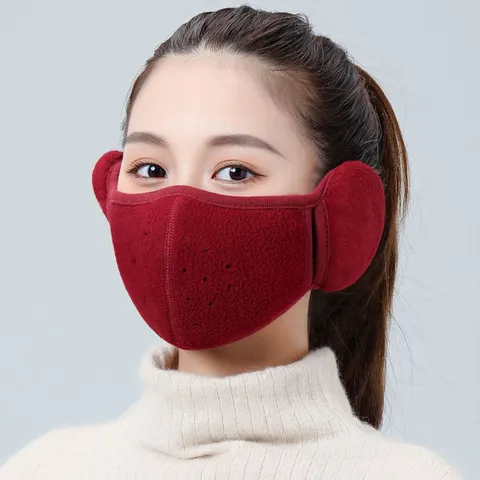 Unisex Combined Fleece Lined Warm Mask Earmuffs Windproof Ear Protection Breathable Face Mask For Outdoor Cycling Cold Weather Polyester Mask