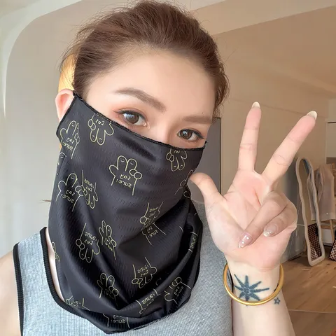 Femmes Été Protection Solaire Masque Respirant Boucle d oreille Cache col Cagoule Imprimé Extérieur Cyclisme Voile Masque Pour Conduite Randonnée