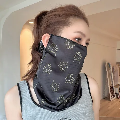 Femmes Été Protection Solaire Masque Respirant Boucle d oreille Cache col Cagoule Imprimé Extérieur Cyclisme Voile Masque Pour Conduite Randonnée