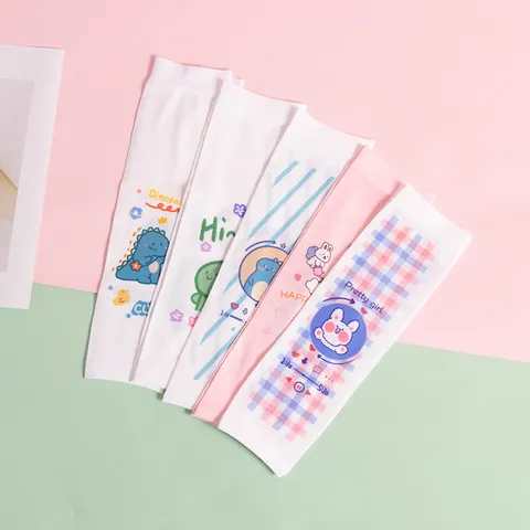 Kids Ice Silk Sun Protection Arm Sleeves Cartoon Dinosaur Bunny Printed Cooling Sleeve For Children Summer Outdoor