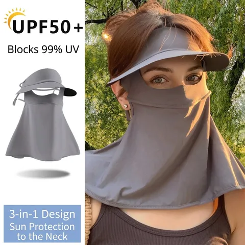 Women Ice Silk Full Face Sun Protection Mask Summer UV Protection Facekini Integrated Visor Neck Guard Outdoor Cycling Mask
