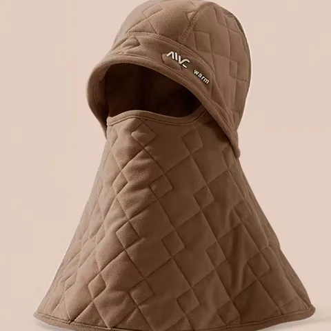 Australian Fleece Integrated Balaclava Hat Scarf Mask Winter Windproof Warm Diamond Quilted Outdoor Riding Face Shield For Men Women
