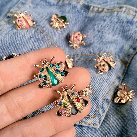 Cute Cartoon Ladybug Beetle Brooch For Women Alloy Rhinestone Colorful Insect Pin Fashion Jewelry Gift For Students Kids