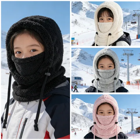 Hiver Thermique Intégré Cagoule Chapeau Écharpe Coupe-vent Épais Peluche À Capuche Tour de Cou Pour Cyclisme En Plein Air Unisexe Bonnet