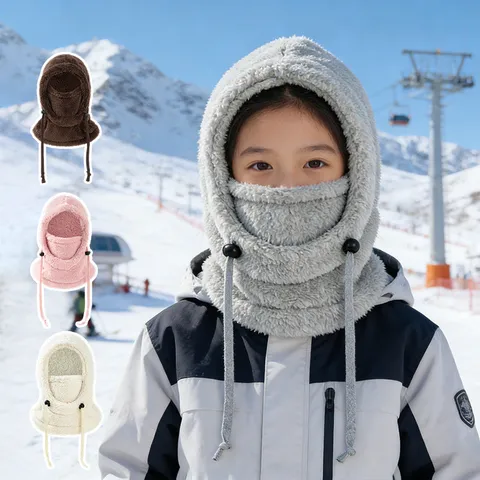 Hiver Thermique Intégré Cagoule Chapeau Écharpe Coupe-vent Épais Peluche À Capuche Tour de Cou Pour Cyclisme En Plein Air Unisexe Bonnet
