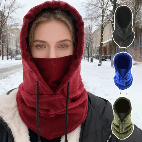Χειμερινή Μπαλακλάβα Fleece Μάσκα Προσώπου για Άνδρες Υπαίθρια Ποδηλασία Αντιανεμικό Ζεστό Ενσωματωμένη Κουκούλα Καπέλο
