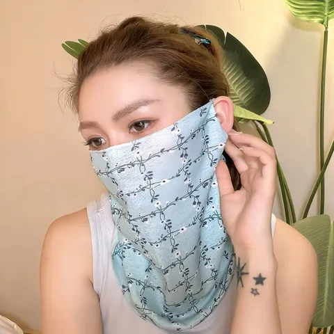 Pastoral Floral Cycling Face Mask For Women Polyester Breathable Sun Protection Ear Loop Full Face Mask Neck Gaiter Integrated Outdoor Veil