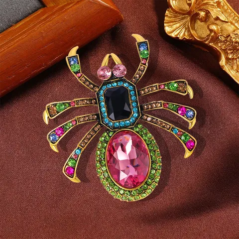 Vintage Übergroße Spinne Brosche Für Damen Bunte Strass Insekt Anstecknadel Zinklegierung Kristall Tier Reversnadel Schmuck Geschenk