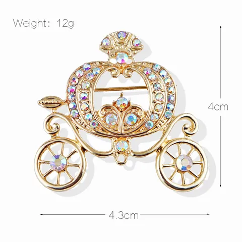 Vintage Gold Cinderella Pumpkin Carriage Brooch For Women Colorful Rhinestone Fairy Tale Carriage Pin Brooch Jewelry Gift