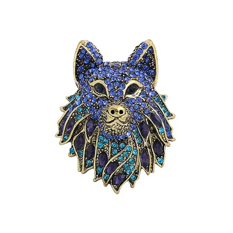 Vintage Wolf Head Totem Brooch For Men Women Antique Gold Alloy Inlaid Rhinestone Animal Lapel Pin Suit Accessories Jewelry