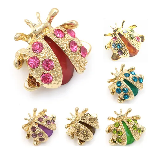 Cute Cartoon Ladybug Beetle Brooch For Women Alloy Rhinestone Colorful Insect Pin Fashion Jewelry Gift For Students Kids