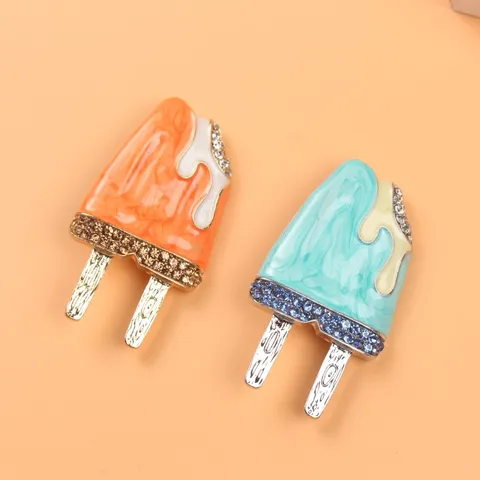 Cute Ice Cream Popsicle Enamel Brooch Pin Creative Alloy Rhinestone Lapel Pin For Women Girls Fashion Jewelry Accessory