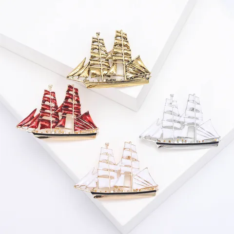 Fashion Sailing Boat Brooch For Women Alloy Enamel Rhinestone Nautical Pin Brooch For Suit Coat Accessory Personalized Jewelry Gift