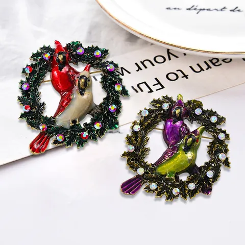 Vintage Legierung Vogel Kranz Brosche Emaille Strass Tier Reversnadel Für Damen Elegante Mode Mantel Schmuck Zubehör