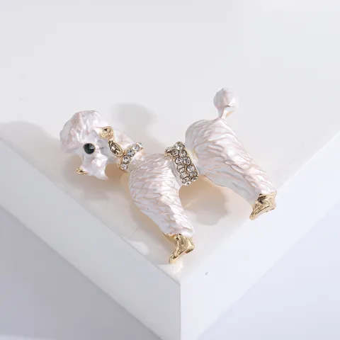 Cute Poodle Dog Brooch For Women Men Vintage Alloy Rhinestone Enamel Animal Pin For Coats Sweaters Fashion Jewelry Accessory