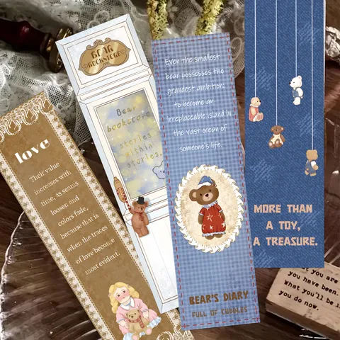 Vintage Doll Bear Die-Cut Bookmarks For Reading Literary Cardstock Decorative Bookmarks For Books Girls Stationery Student Gift