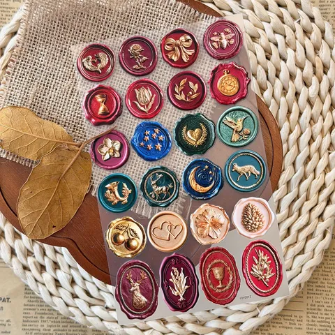 Pegatinas de Sello de Lacre en Relieve 3D Vintage PVC Material para Diario DIY Bolsa de Regalo Sobre Decorativo Calcomanías de Flores y Animales