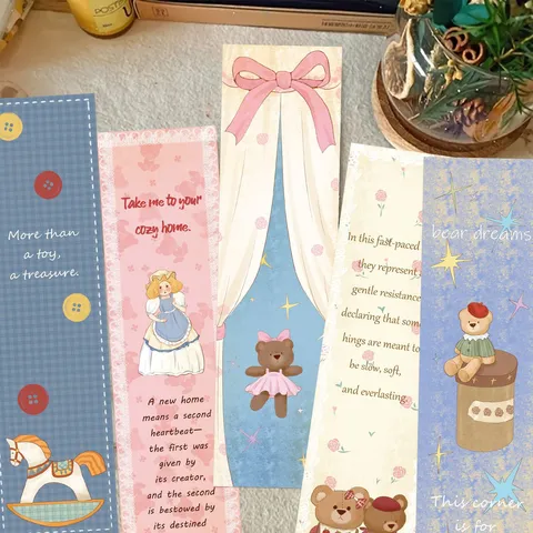 Vintage Doll Bear Die-Cut Bookmarks For Reading Literary Cardstock Decorative Bookmarks For Books Girls Stationery Student Gift