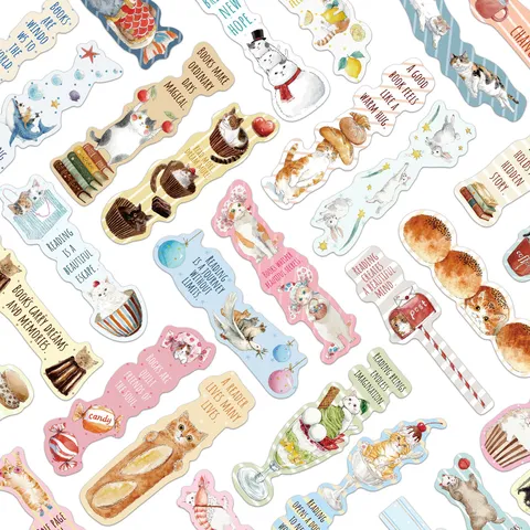 Kawaii Cartoon Cat Die Cut Bookmarks For Kids Animal Shaped Paper Page Markers For Reading Stationery Office School Supplies