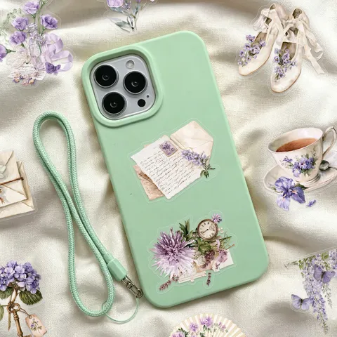 Adesivi PET Floreali Viola Vintage Francesi Decalcomanie Scrapbooking Trasparenti Impermeabili Per Diario Laptop Planner Decorazione DIY