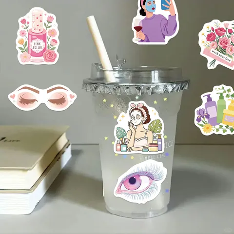 Beauty Skincare Cartoon Stickers Waterproof PVC Adhesive Paper Cosmetics Decals For Laptop Phone Case Water Bottle Decor